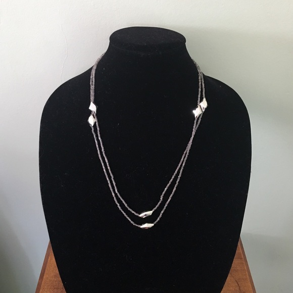 Long Silver Beaded Necklace - Picture 2 of 3